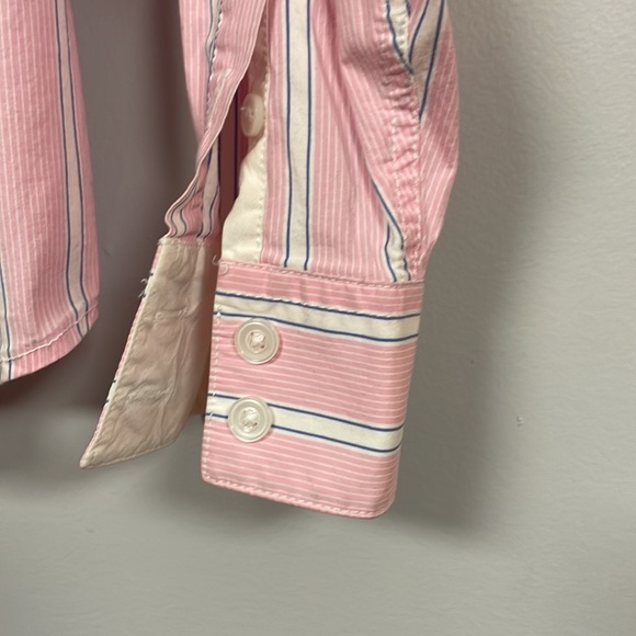 L.L. Bean Pink/ white/ blue  Striped Button-Up shirt/ blouse, Large, cotton - Picture 4 of 8